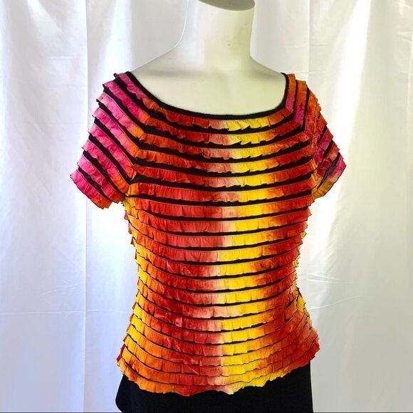 BARANDA Y2K RAINBOW TOP RAINBOW SHIRT RUFFLE MULTICOLOUR BLOUSE WOMEN MEDIUM - Picture 8 of 12